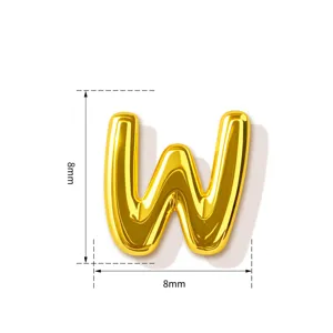 Goldenes 3D Buchstabe W Anhänger, 8mm glänzendes Kupfer Alphabet Zubehör für Halskette Armband.