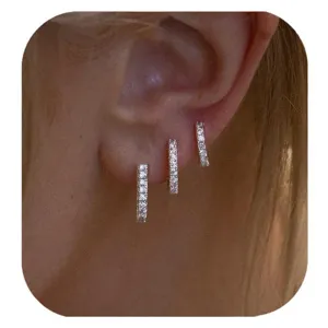 Minimalist pave cubic zirconia small hoop earrings stacked design for women daily wear main image