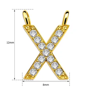 Verguldeter Buchstabe X Anhänger besetzt mit funkelnden Zirkonia Steinen, 12x8mm für DIY Schmuck.