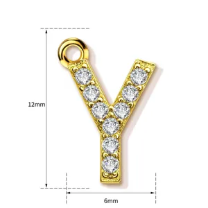 Gold-plated brass crystal letter Y pendant jewelry detail showing 12mm height and width.