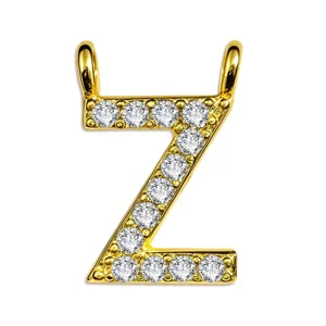 Vergoldeter Buchstabe Z Anhänger besetzt mit funkelnden Zirkonia Steinen für DIY Schmuck.