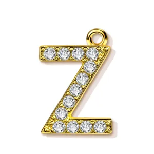 Gold-plated letter Z pendant charm embellished with clear cubic zirconia stones for DIY jewelry.