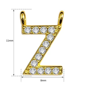 Goldfarbenes Buchstabe Z Anhänger Charms besetzt mit klaren Zirkonia Steinen für DIY Schmuck.