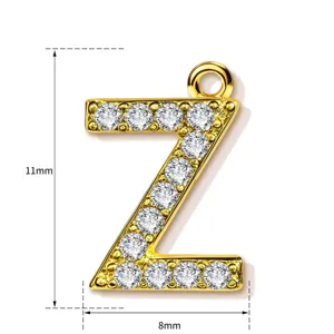Gold tone crystal letter Z pendant charm, sparkling rhinestone initial necklace accessory.