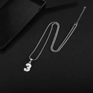 Collana con ciondolo numero 3 in acciaio inossidabile argento uomo sport gioielli