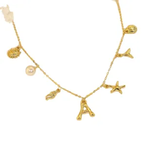 Collana con ciondolo conchiglia lettera A stella marina dorata gioielli spiaggia boho