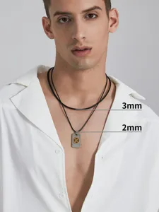 Collana minimalista in pelle a doppio strato con ciondolo in metallo moda uomo