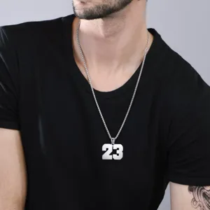 Collana con ciondolo numero 23 in acciaio inossidabile da uomo, gioielli sportivi.