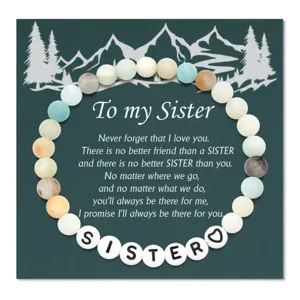 Natural stone acrylic letter bracelet with sister greeting card for women and daily gifts