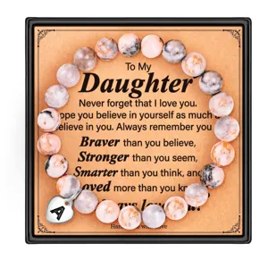 Bracelet de perles pour fille avec pendentif lettre, bijoux en pierre naturelle cadeau.
