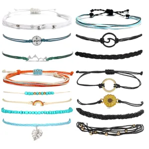 Handmade braided rope bracelets set surf boho woven anklets multi style charm jewelry