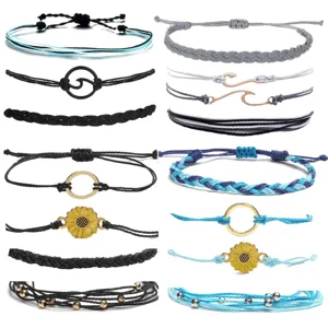 Handmade woven braided bracelets set surf style charm bracelets fashion jewelry for women