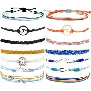 Handmade woven string bracelets set surf style multi-strand braided rope adjustable fashion jewelry detail view