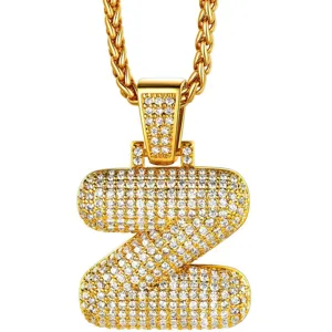 Collana con Pendente a Lettera Iniziale in Rame Placcato Oro Hip Hop per Uomo Catena a Clavicola con Corona Alfabeto Strass Gioielli