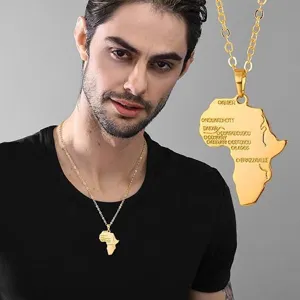 Heren goud kleur Afrika kaart hanger ketting mode Europese stijl sieraden cadeau.