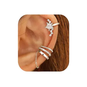 Silver Star Ear Cuff Set Multilayer Chain Cartilage Earrings Women Fashion Jewelry