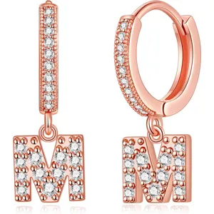 Orecchini a cerchio lettera M in oro rosa, gioielli con zirconi luminosi per donne.