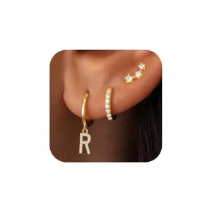 Set di orecchini a cerchio con ciondolo lettera iniziale dorata moda donna chic regalo