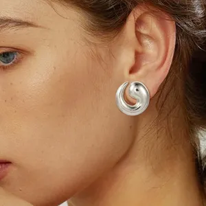 Silver irregular swirl earrings modern minimalist organic metal ear studs for women daily chic