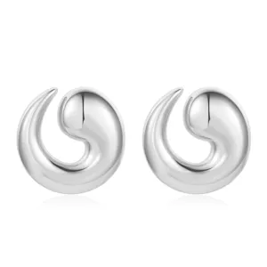 Silver irregular swirl earrings modern minimalist statement ear jewelry for women daily wear.