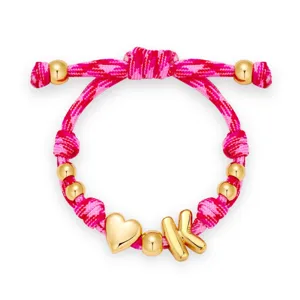 Dames Trendy Gevlochten Koord Armband Met Koper Verguld Letter En Hart Bedels Verstelbare Vriendschap Sieraden