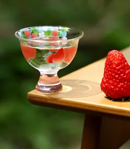 Clear glass tea cup with lovely strawberry pattern, delicate single tea cup for women tasting.