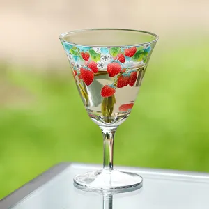 Exquisite painted strawberry glass tea cup goblet, elegant transparent design for daily use.