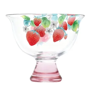 Strawberry printed glass tea cup pedestal master cup clear glassware aesthetic design
