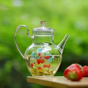 Cute Strawberry Rabbit Borosilicate Glass Teapot Heat Resistant Glass Tea Pot With Handle Lid For Loose Leaf Tea Home Office