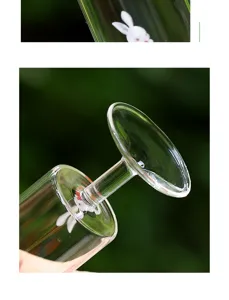 Clear borosilicate glass goblet with cute rabbit print, perfect for tea and tasting.