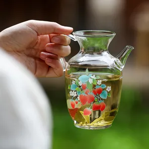 Borosilicate Glass Teapot Heat Resistant Side Handle Tea Kettle With Strawberry Rabbit Print For Home Office Teaware
