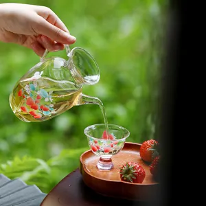 Glass teapot with strawberry pattern heat resistant borosilicate glass tea maker main view picture