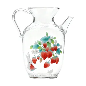 Clear glass teapot with strawberry rabbit pattern heat-resistant hand pitcher for office home