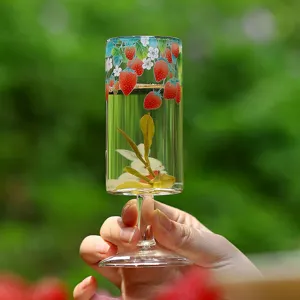 Cute strawberry pattern glass goblet, high borosilicate tea cup for daily drinking, main view