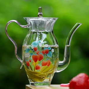 Théière En Verre Borosilicaté Résistant À La Chaleur Avec Motif De Fraise Et Lapin Pour La Cuisine De La Maison Et Le Bureau