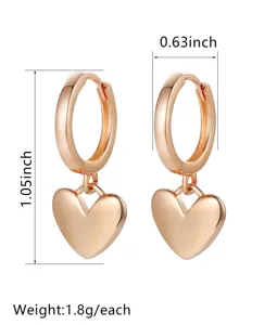 Eleganti orecchini a cerchio con ciondolo a cuore placcati in oro 14K, gioielli moda quotidiana.