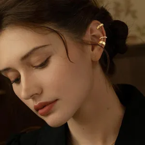 14K gold plated non-piercing ear cuffs set, minimalist stackable cartilage earrings for daily wear.