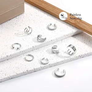 Minimalist silver non-pierced ear cuff detail view showcasing versatile everyday styles.