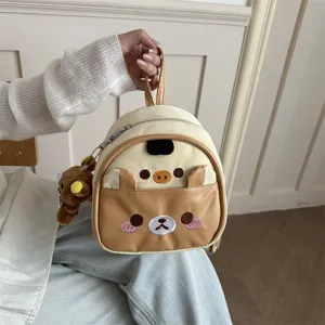 Cute Cartoon Bear PU Leather Casual Mini Backpack Women Student Commuting School Book Bag With Doll Pendant