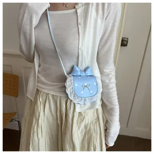 Korean cute mini polka dot lace bow princess style crossbody shoulder bag for women