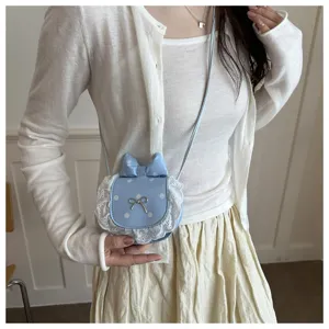 Korean cute mini polka dot crossbody bag with lace bow for sweet girls daily autumn wear