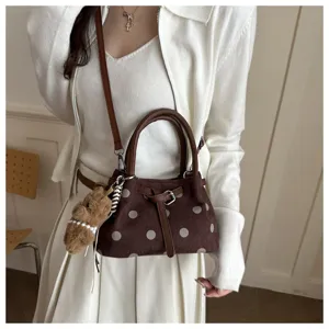 Borsa a tracolla marrone a pois da donna retrò minimalista elegante borsa da lavoro casual