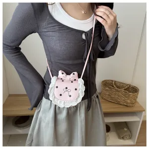 Korean cute mini shoulder bag pink polka dot lace bow princess style crossbody bag for women