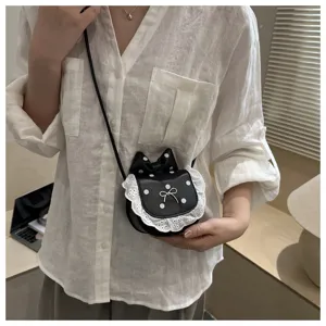 Korean cute mini polka dot lace bow shoulder bag, sweet princess style crossbody bag for women.
