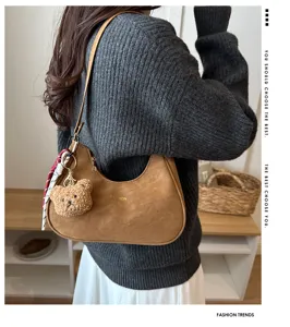 Borsa a spalla retrò marrone da donna, elegante borsa hobo minimalista per lavoro.