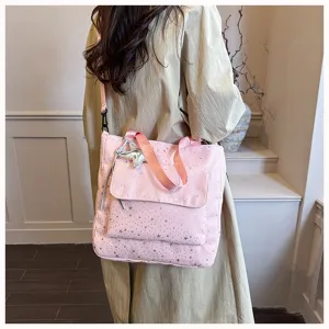 Pink star pattern tote bag large capacity casual shoulder bag daily commuting handbag style