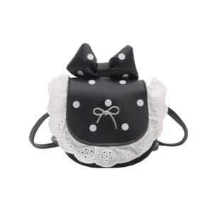 Korean cute mini shoulder bag black polka dot lace bow crossbody bag for women fashion new