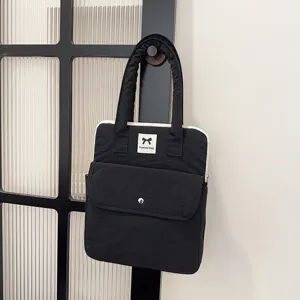 Minimalistische Gesteppte Nylon Laptoptasche Süße Schleife Handtasche Tragbare Puffer iPad Aufbewahrungstasche Geschäfts Pendler Aktentasche