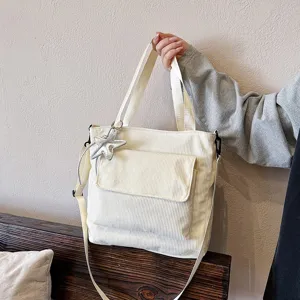 Women Corduroy Tote Bag Large Capacity Casual Shoulder Bag Autumn Commuting Handbag