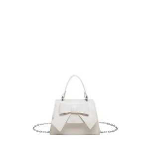 Cute girls mini bow handbag stylish solid color crossbody bag for kids top handle purse